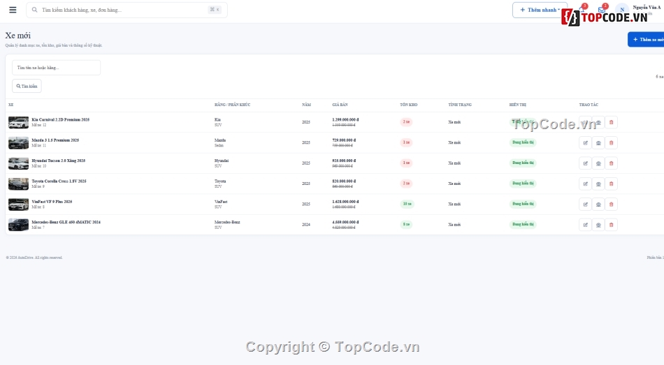 Website quản lý,quản lý ô tô,quản lý đại lý